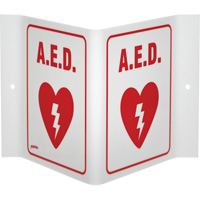"A.E.D." V-Style Sign, 6" x 9", Acrylic, English with Pictogram Superchem Industries