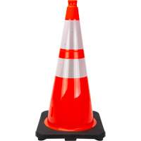 C&ocirc;ne de signalisation de premi&egrave;re qualit&eacute;, 28", Orange, Bande(s) r&eacute;fl&eacute;chissante(s) 4" & 6" Superchem Industries