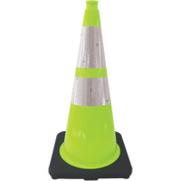 C&ocirc;ne de signalisation de premi&egrave;re qualit&eacute;, 28", Vert lime, Bande(s) r&eacute;fl&eacute;chissante(s) 4" & 6" Superchem Industries