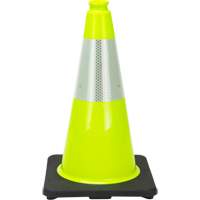C&ocirc;ne de signalisation de premi&egrave;re qualit&eacute;, 18", Vert lime, Bande(s) r&eacute;fl&eacute;chissante(s) 6" Superchem Industries