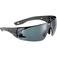 RUSH+ 2.0 M/L Safety Glasses with Black & Grey Frame, Smoke Lens, Anti-Fog/Anti-Scratch, ANSI Z87+ Superchem Industries