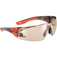 Lunettes de s&eacute;curit&eacute; RUSH+ 2.0 avec monture noire et rouge, M/G, Lentille Cuivre, Antibu&eacute;e/Anti-&eacute;gratignures, ANSI Z87+ Superchem Industries