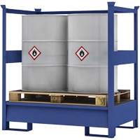 2-Drum Blue Transport Spill Containment Pallet with Side Rails, 66 US gal. Spill Capacity, 55" x 34" x 58" Superchem Industries