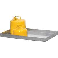 Bac de r&eacute;tention en acier galvanis&eacute;, 48" lo x 18" la x 3" h, Cap. de d&eacute;versement 11 gal. US Superchem Industries