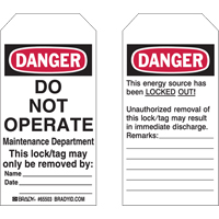 Lockout Tags, Plastic, 3" W x 5-3/4" H, English Superchem Industries