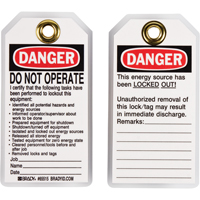 Lockout Tags, Plastic, 3" W x 5-1/2" H, English Superchem Industries