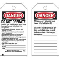 Lockout Tags, Plastic, 3" W x 5-3/4" H, English Superchem Industries