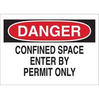 "DANGER Confined Space Enter By Permit Only" Sign, 10" x 14", Polystyrene, English Superchem Industries