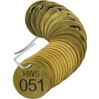 &eacute;tiquettes num&eacute;rot&eacute;es pour vannes HWS, # 051-075, Laiton, 1,5" dia. Superchem Industries