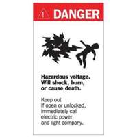 "Danger Hazardous Voltage" Sign, 8" x 4-1/2", Acrylic, English with Pictogram Superchem Industries