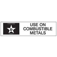 "D: Use on Combustible Metals" Fire Extinguisher Label Superchem Industries