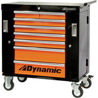 Roller Cabinet, 8 Drawers, 36" W x 18" D x 39-1/4" H, Black/Orange Superchem Industries