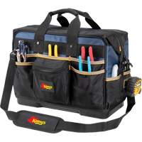 Molded Base Contractor's Closed-Top Tool Bag, Ballistic Polyester, 29 Pockets, Black/Blue Superchem Industries