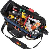Molded Base Big-Mouth Tote Tool Bag, Ballistic Polyester, 23 Pockets, Black/Blue Superchem Industries