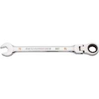 90-Tooth Flex Head Ratcheting Combination Wrench, 12 Point, 15 mm, Chrome Finish Superchem Industries