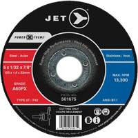 Meules &agrave; tronçonner Power Xtreme pour des meuleuses &agrave; angle — pour acier/acier inoxydable, 5" x 1/32", Arbre de 7/8", Type 27, 12 200 Tr/min Superchem Industries