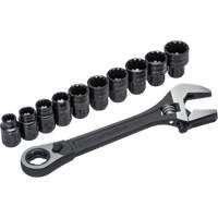 11-Piece Pass-Thru X6 Adjustable Wrench & Spline Socket Set, 13" L, 2-27/50" Max Width, Black Phosphate Superchem Industries