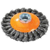 Brosse concave &agrave; fils nou&eacute;s torsad&eacute;s, Dia. 7", Fils 0,02", Arbre 5/8"-11, Acier Superchem Industries