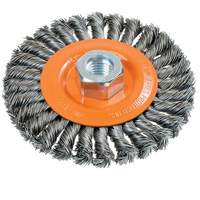 Wide Knotted Wire Wheel Brush, 4-1/2" Dia., 0.02" Fill, 5/8"-11 Arbor, Steel Superchem Industries