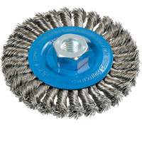 Wide Knotted Wire Wheel Brush, 4-1/2" Dia., 0.02" Fill, 5/8"-11 Arbor, Aluminum/Stainless Steel Superchem Industries