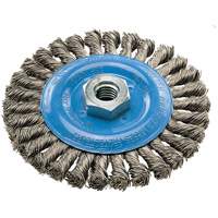 Wide Knotted Wire Wheel Brush, 5" Dia., 0.02" Fill, 5/8"-11 Arbor, Aluminum/Stainless Steel Superchem Industries