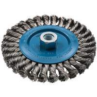 Wide Knotted Wire Wheel Brush, 6" Dia., 0.02" Fill, 5/8"-11 Arbor, Aluminum/Stainless Steel Superchem Industries