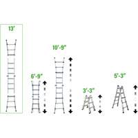 Telescoping Multi-Position Ladder, 2.916' - 9.75', Aluminum, 300 lbs., CSA Grade 1A VD689 | Superchem Industries