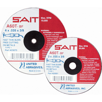 Meule &agrave; tronçonner, 4" x 0,045", Arbre de 5/8", Type 27, Oxyde d'aluminium, 13500 Tr/min Superchem Industries