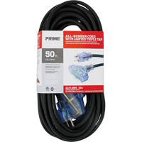 All-Rubber Extension Cord, Outdoor, SJOOW, 12/3 AWG, 15 A, 3 Outlet(s), 50' Superchem Industries